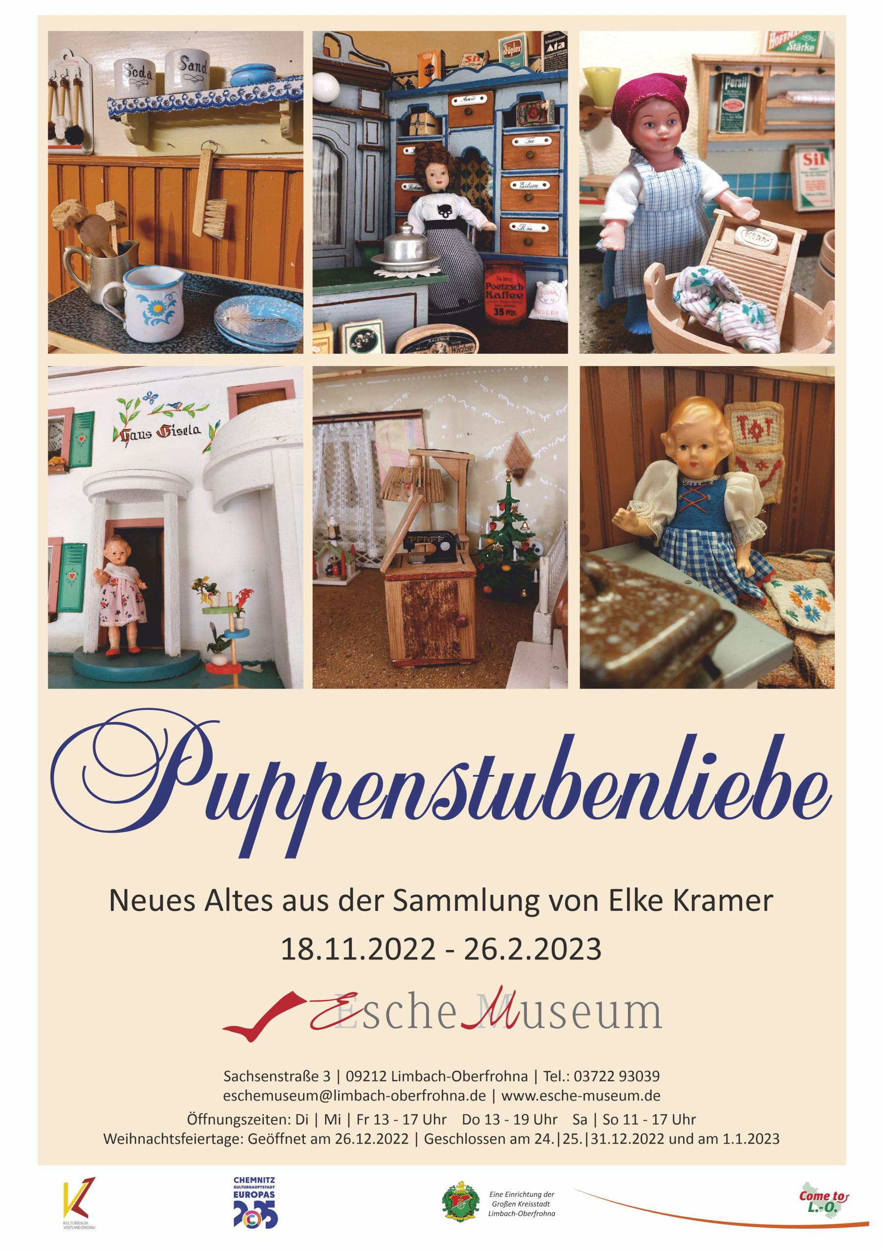 Plakat für Ausstellung Puppenstubenliebe 18.11.2022 bis 26.2.2023