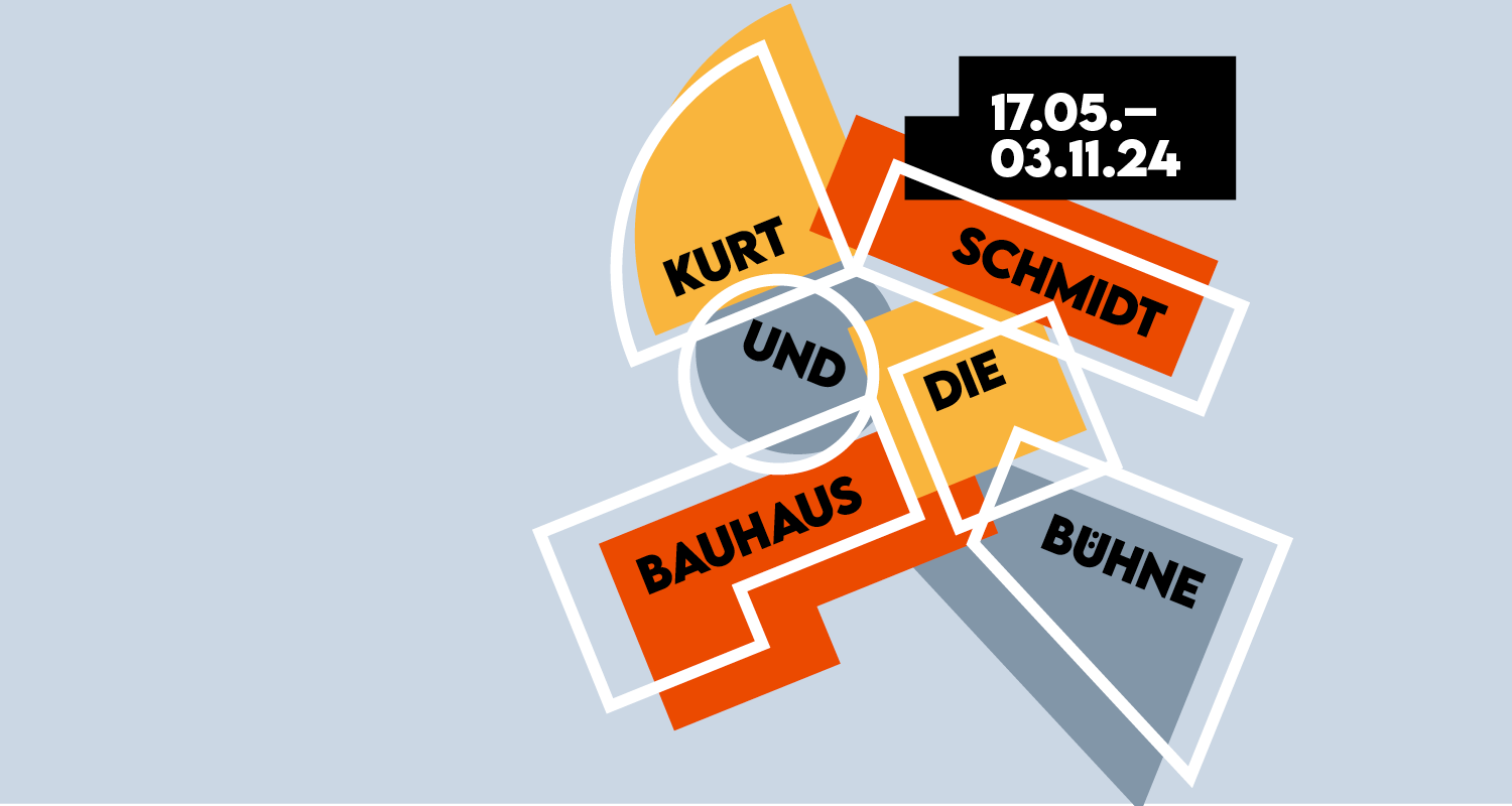 Ausstellungsplakat Kurt Schmidt, geometrische Formen, Beschriftung Kurt Schmidt und die Bauhausbühne