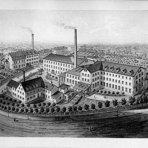 historische Ansicht der Esche-Fabrik von 1878, heute Esche-Museum