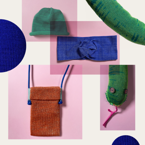 Collage mit verschiedenen Beispielen mit Strickschlauch-Projekten