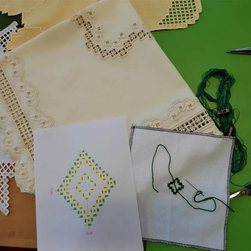 Material zum Hardanger-Sticken, Stoffe, Nadeln, Muster