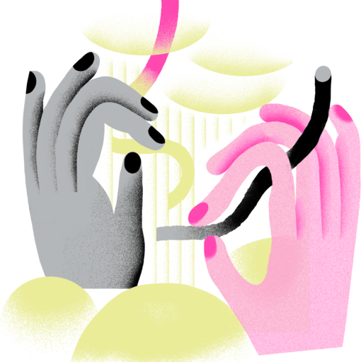 Illustration mit zwei Händen, die einen Faden halten